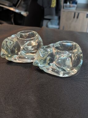 Vintage Pair Of Sleeping Kittens Tea Light Holders- Indiana Glass